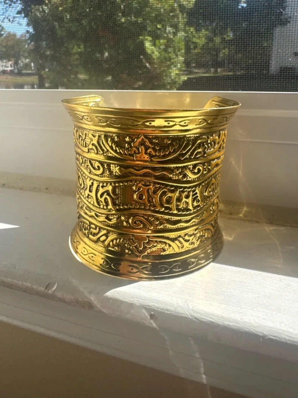 Gold Ornate Metal Cuff Vase - Decorative Home Accent